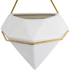 GloboStar® Artificial Garden LOUVRE 20534 Διακοσμητικό Κεραμικό Κασπώ Γλάστρα - Flower Pot Λευκό με Χρυσό Μ20 x Π10.5 x Υ30cm