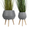 GloboStar® Artificial Garden MARYLAND 20568 ΣΕΤ 2 Διακοσμητικά Πολυεστερικά Τσιμεντένιά Κασπώ Γλάστρες - Flower Pots Γκρι A:Φ39 x Υ45cm B:Φ29 x Υ40cm
