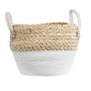 GloboStar® Artificial Garden SANTORINI 20576 Διακοσμητικό Πλεκτό Κασπώ Γλάστρα - Flower Pot Μπεζ με Λευκό Φ28 x Υ24cm