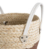 GloboStar® Artificial Garden CAROLINA 20580 Διακοσμητικό Πλεκτό Κασπώ Γλάστρα - Flower Pot Μπεζ με Καφέ και Λευκό Φ33 x Υ28cm