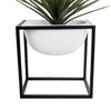 GloboStar® Artificial Garden FIORI 20754 Επιδαπέδιο Μεταλλικό Τσιμεντένιο Κασπώ Γλάστρα - Flower Pot Λευκό με Μαύρο Μ60 x Π40 x Υ60cm