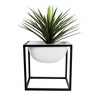 GloboStar® Artificial Garden FIORI 20754 Επιδαπέδιο Μεταλλικό Τσιμεντένιο Κασπώ Γλάστρα - Flower Pot Λευκό με Μαύρο Μ60 x Π40 x Υ60cm