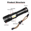 XHP70+COB Ισχυρός Φακός Led 1800 Lumens-Επαναφορτιζόμενος-Power Bank-Τηλεσκοπικό Ζουμ Λευκό+Κόκκινο Προειδοποιητικό Φως
